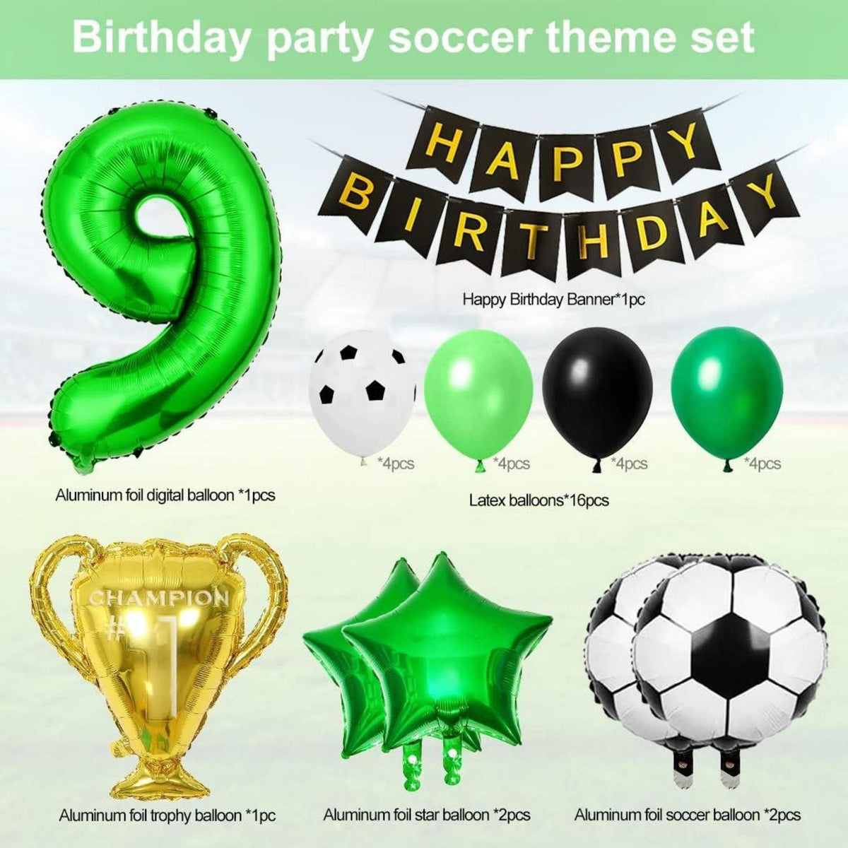 Fußball Luftballon Set 9 Jahre Geburtstag Dekoration Schwarz