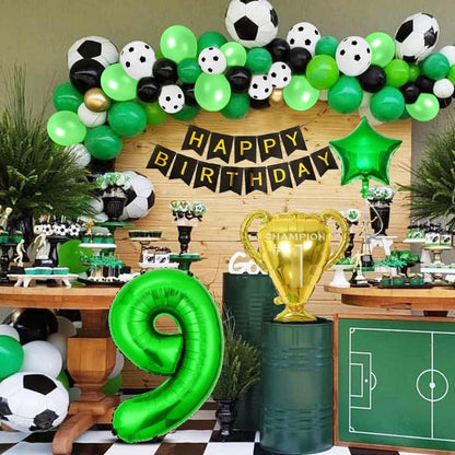 Fußball Luftballon Set 9 Jahre Geburtstag Dekoration Party Grün Schwarz