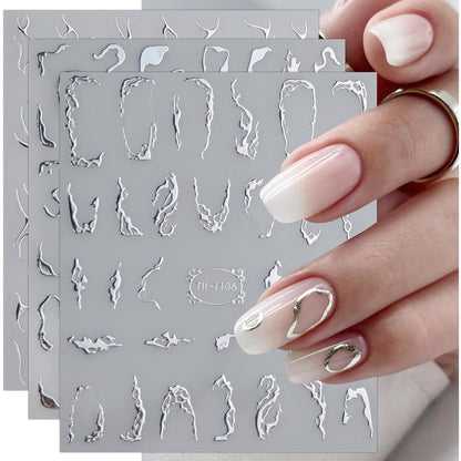 Marmor Nagelsticker 9 Blatt - Silber & Bunt Nail Art Aufkleber