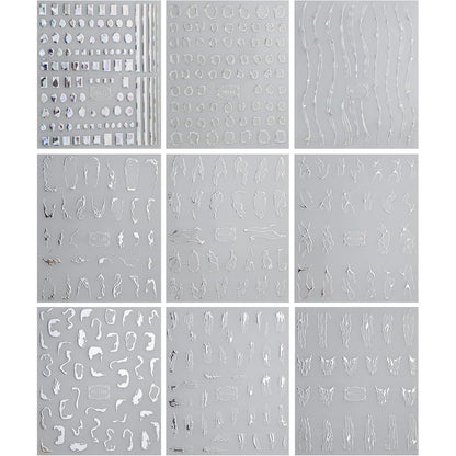 Marmor Nagelsticker 9 Blatt - Silber & Bunt Nail Art Aufkleber