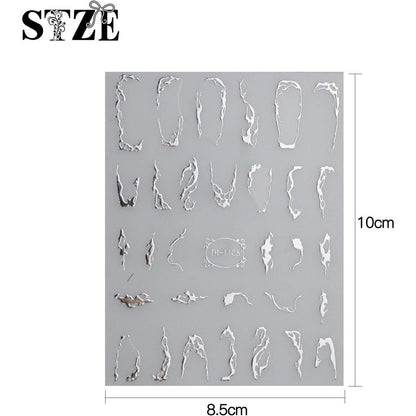 Marmor Nagelsticker 9 Blatt - Silber & Bunt Nail Art Aufkleber