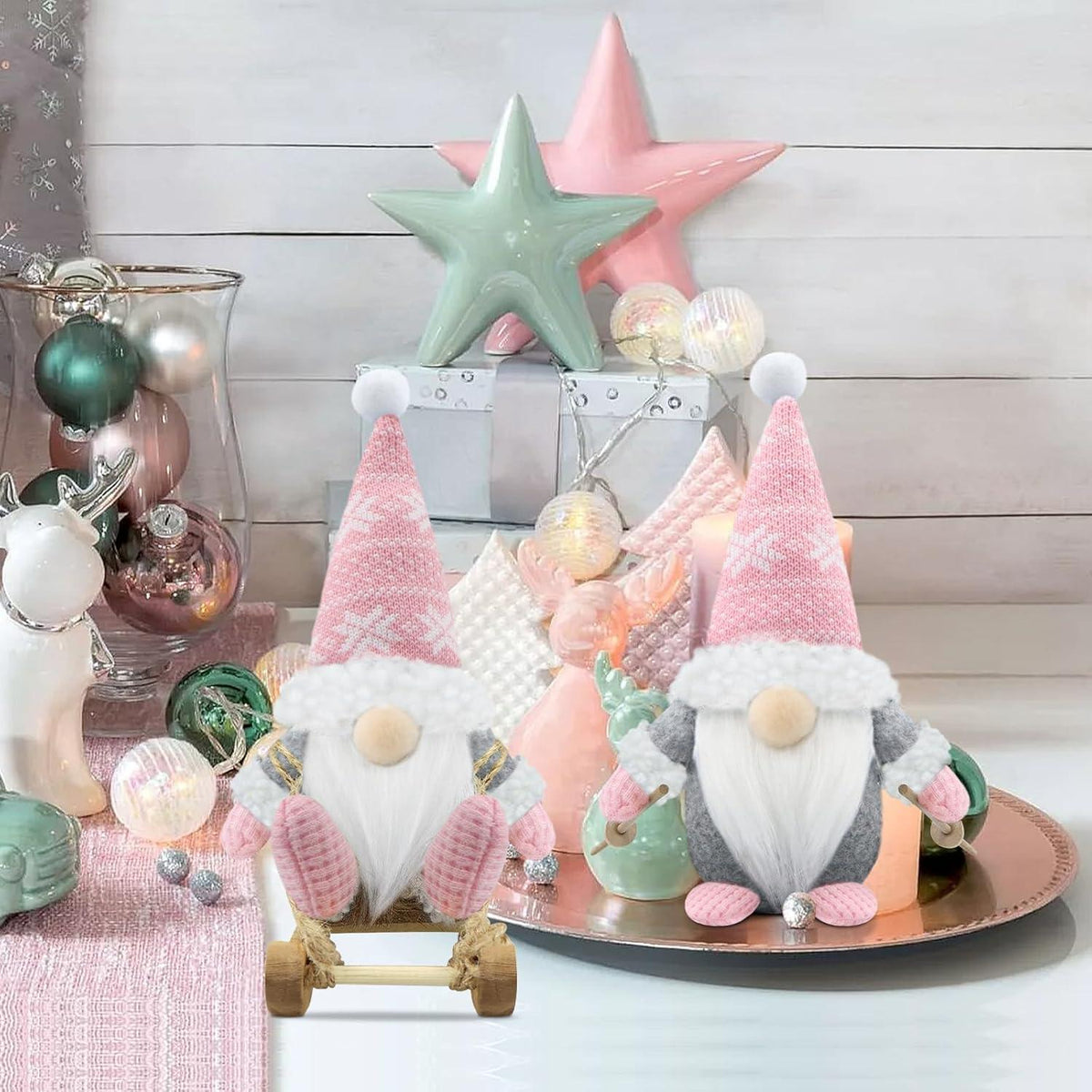 3er Set Weihnachtswichtel Figuren Rosa - Skandinavische Weihnachtsdeko
