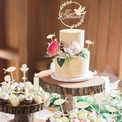 Kommunion Tortendeko Holz Cake Topper Taube Fisch Konfirmation Mädchen Jungen