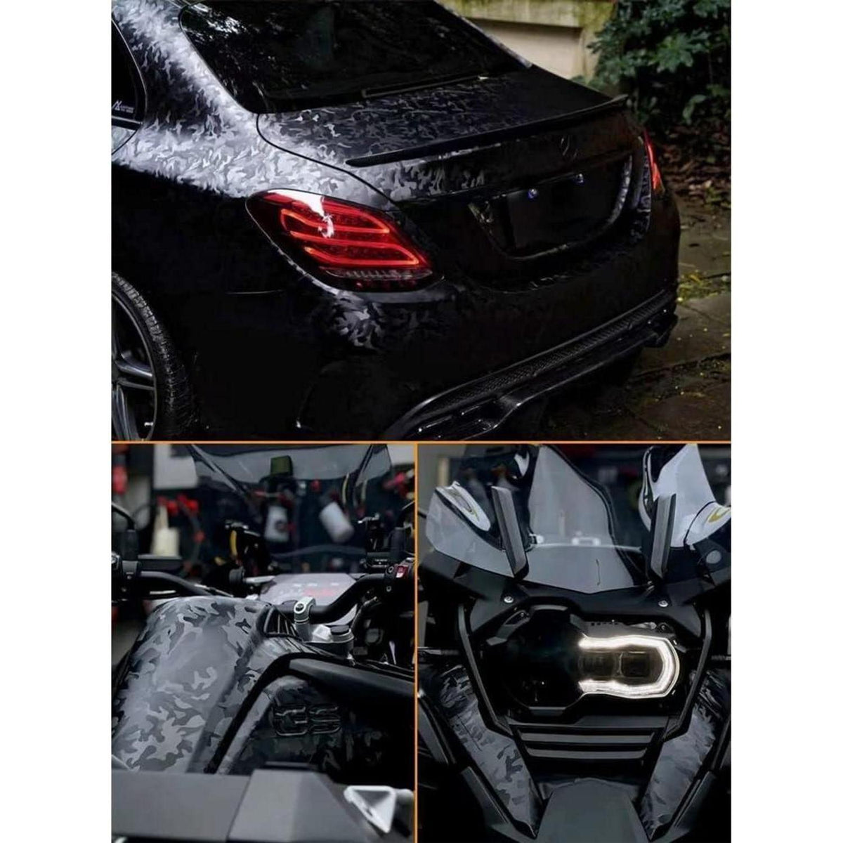 Autofolie Camouflage Schwarz Glänzend Matt – Car Wrapping Folie 45x152cm