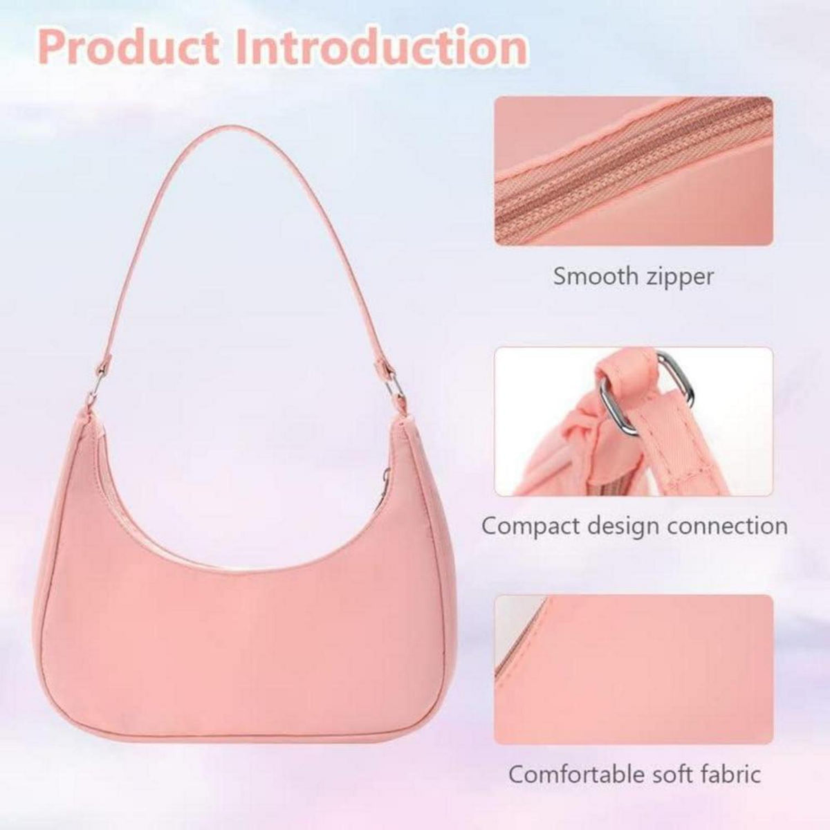 Aucuu Damen Nylon Umhängetasche mit Pom-Pom-Schlüsselanhänger 27x23x7 cm