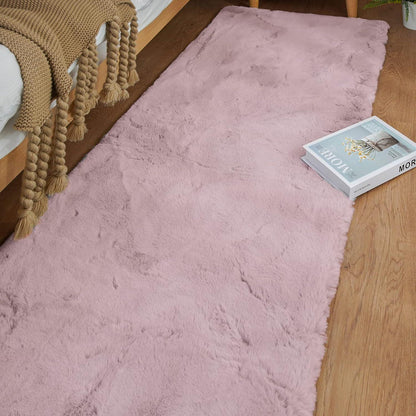 Flauschiger Rosa Läufer 60x245 cm - Weicher Fellteppich für Schlafzimmer