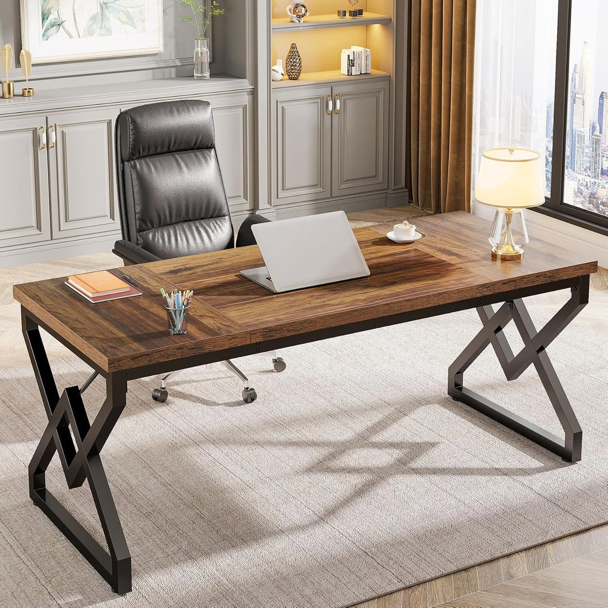 Großer Schreibtisch 160x70cm – Modernes Arbeitszimmer mit Metallrahmen
