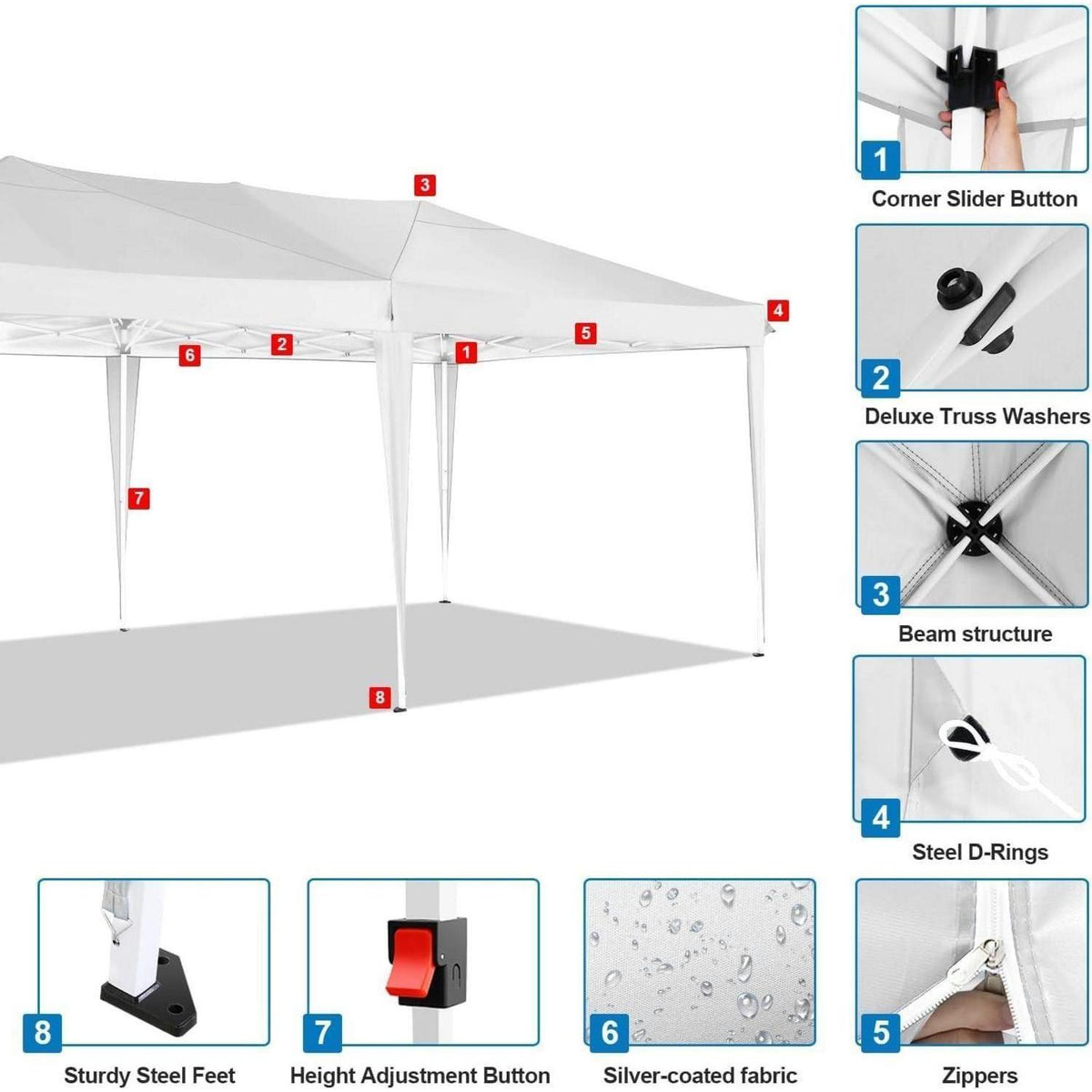 Faltpavillon 3x6m wasserdicht mit 6 Seitenwänden & UV-Schutz