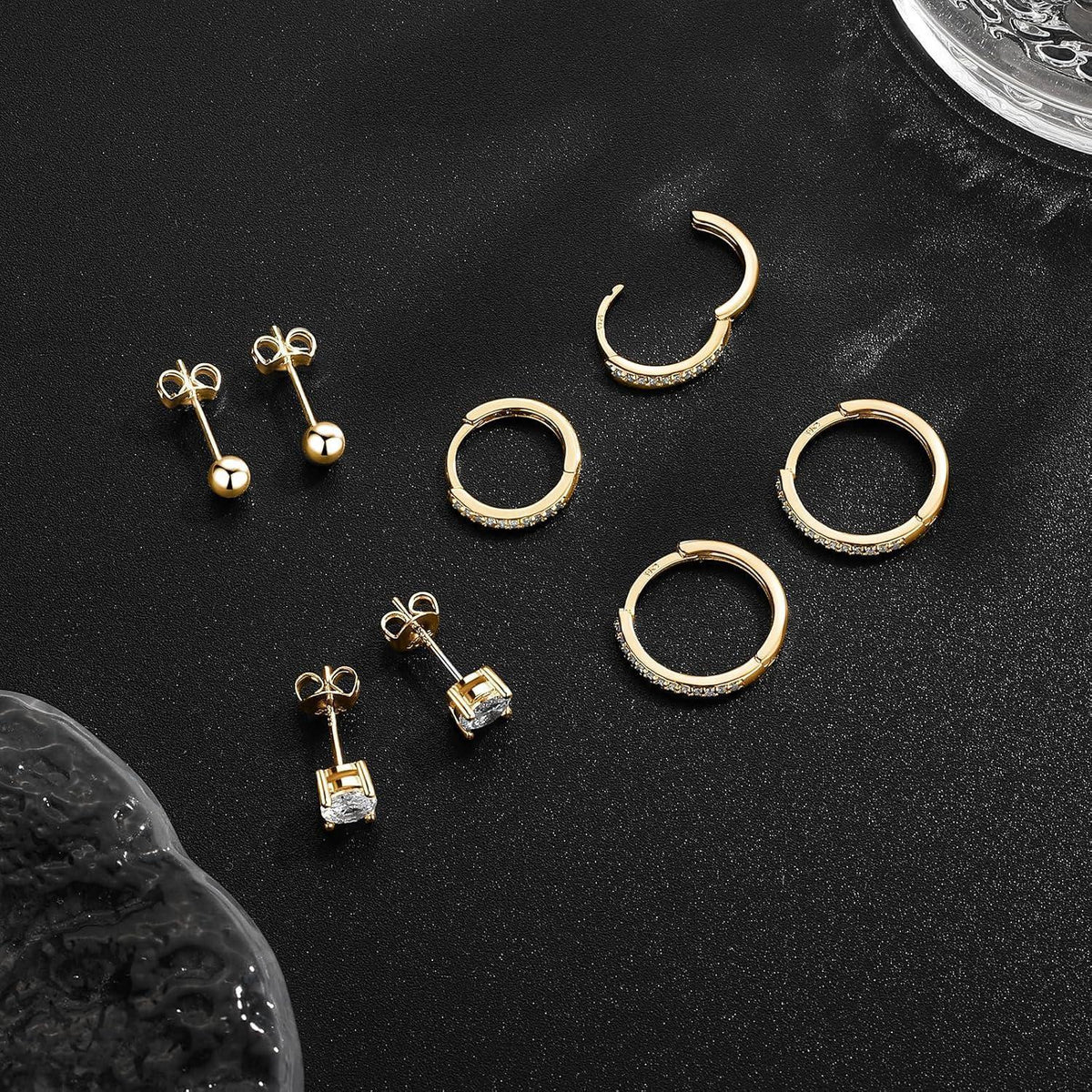 4 Paar Ohrstecker & Creolen Set Silber 925 Zirkonia Damen Gold