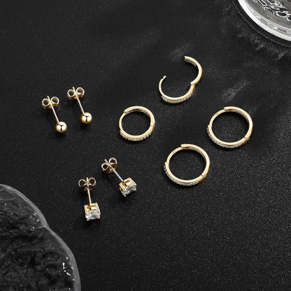 4 Paar Ohrstecker & Creolen Set Silber 925 Zirkonia Damen Gold