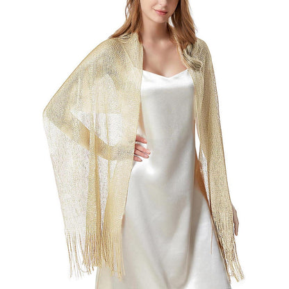 Festliche Stola Damen Elegant mit Quasten - Weiß gold