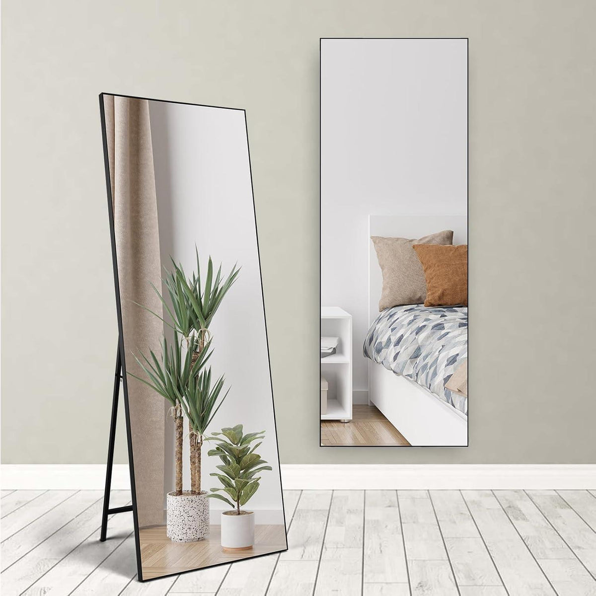 Großer Standspiegel 165x60cm – Schwarz, Wand & Stehspiegel