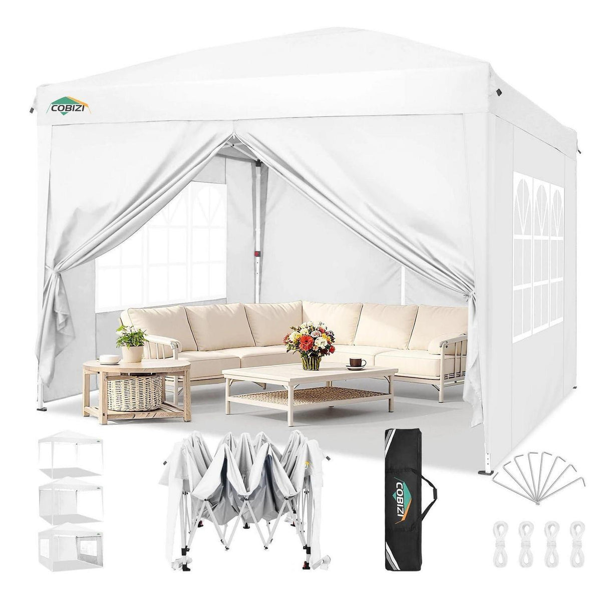 3x3m Faltpavillon wasserdicht mit 4 Seitenteilen – Partyzelt & Gartenpavillon
