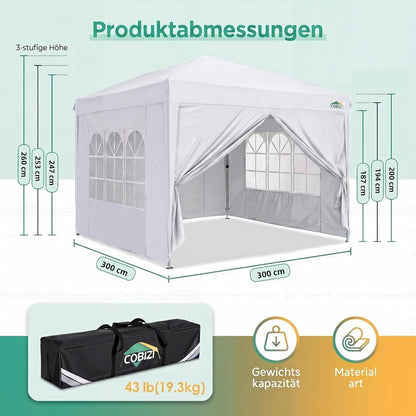 3x3m Faltpavillon wasserdicht mit 4 Seitenteilen – Partyzelt & Gartenpavillon