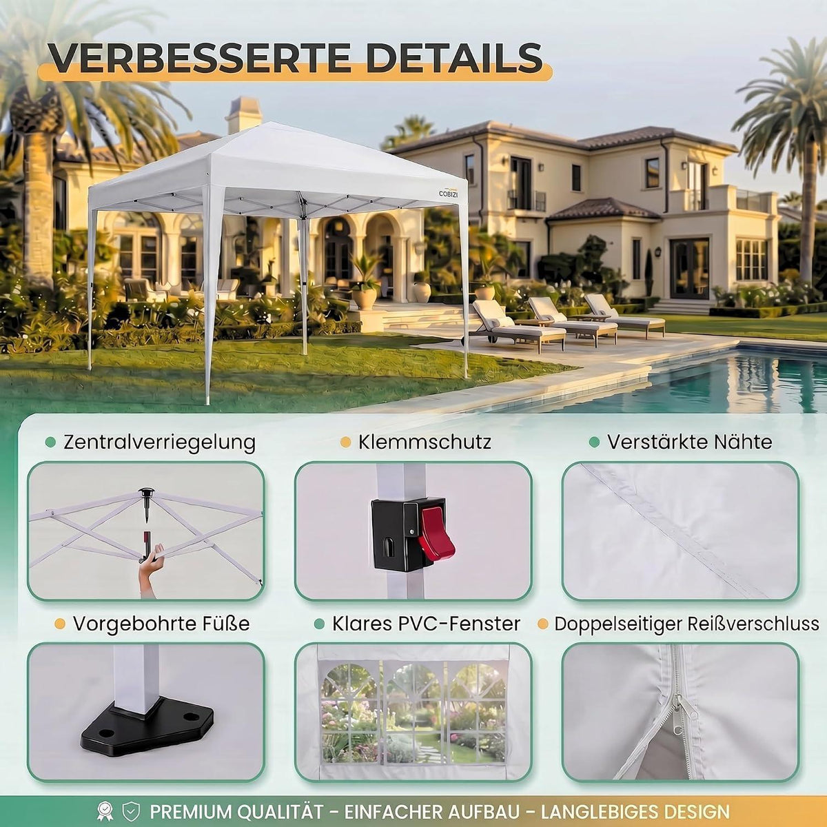 3x3m Faltpavillon wasserdicht mit 4 Seitenteilen – Partyzelt & Gartenpavillon