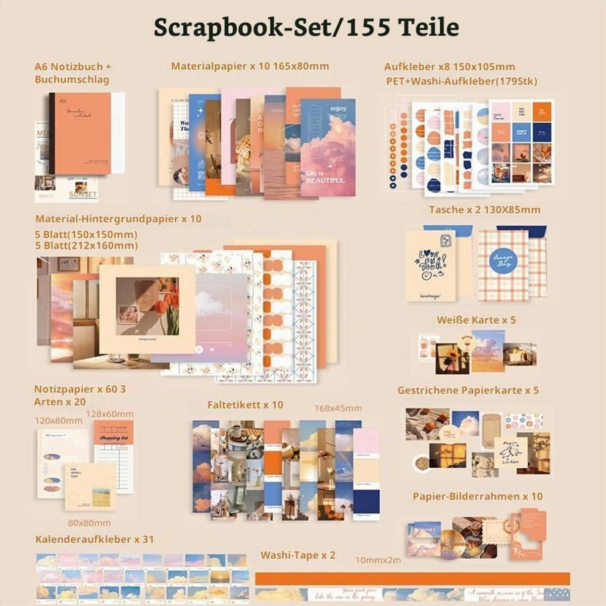 Vintage Scrapbook Set mit Notizbuch & Zubehör – DIY Geschenk