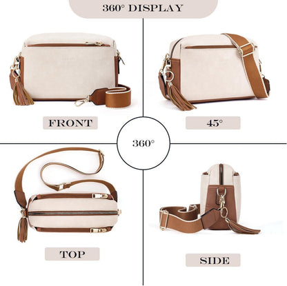 Damen Umhängetasche Veganleder Crossbody Schultertasche mit 3