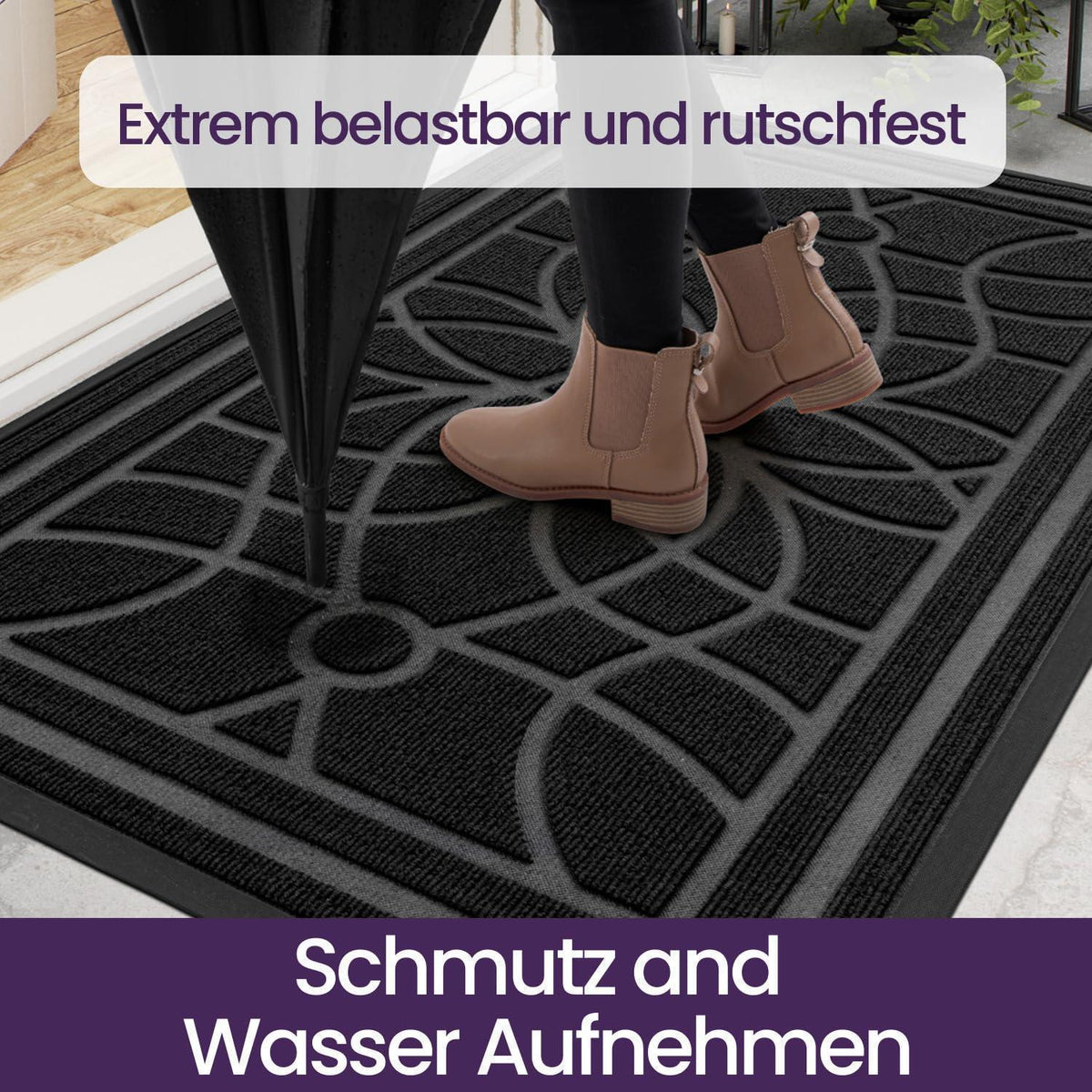 Fußmatte Outdoor 90x150 cm – Wetterfest & Rutschfest Schwarz