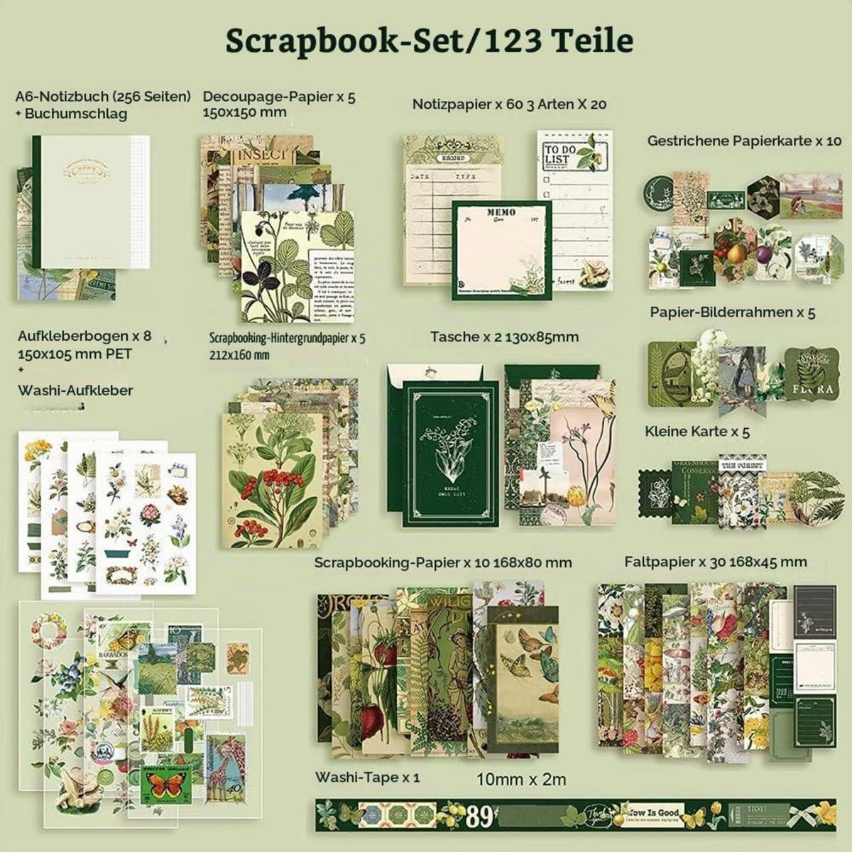 Vintage Scrapbook Set mit Notizbuch & Zubehör – DIY Geschenk