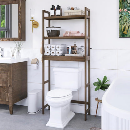 Bambus Toilettenregal mit 3 verstellbaren Ablagen, Walnuss