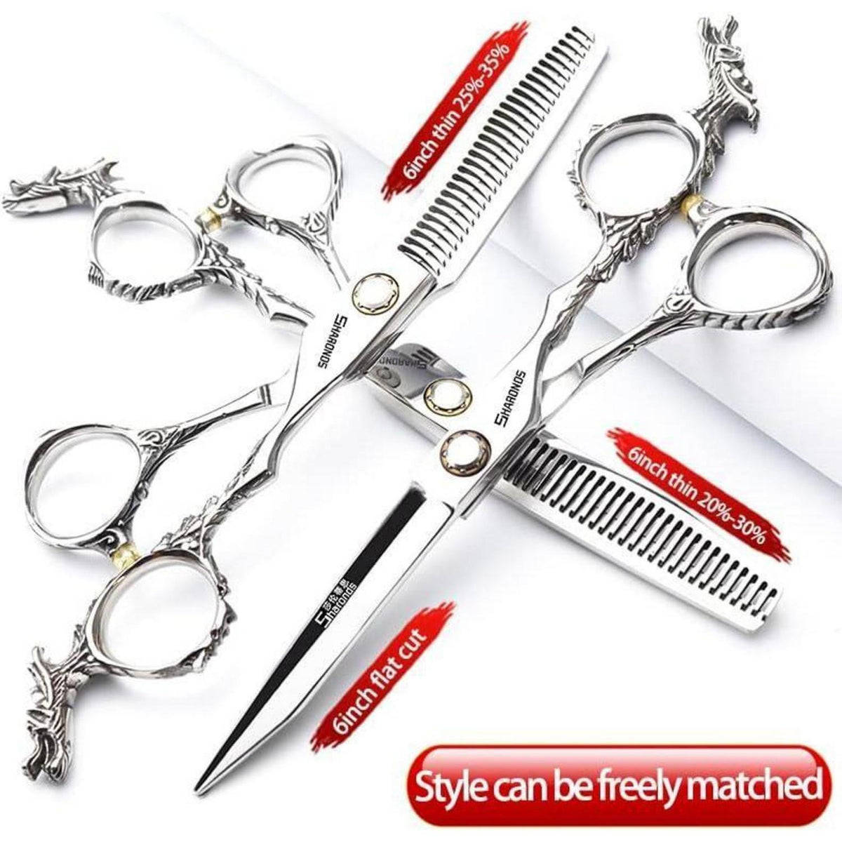 Professionelle Friseurschere 6 Zoll Edelstahl 3-teiliges Set