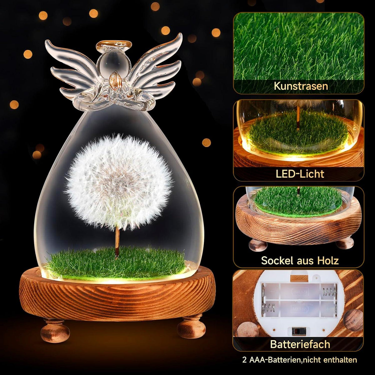 Natürliche Echte Pusteblume im Engelsglas - Geschenkidee für Sie