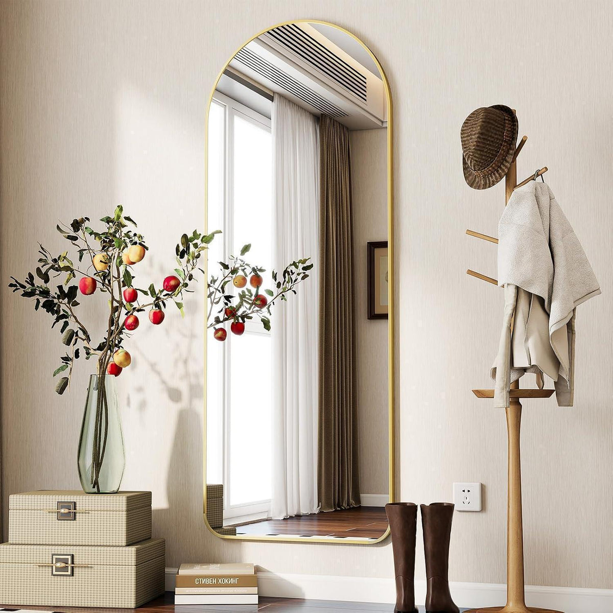 Gewölbter Standspiegel Gold 163cm – Ganzkörper Spiegel für Schlafzimmer