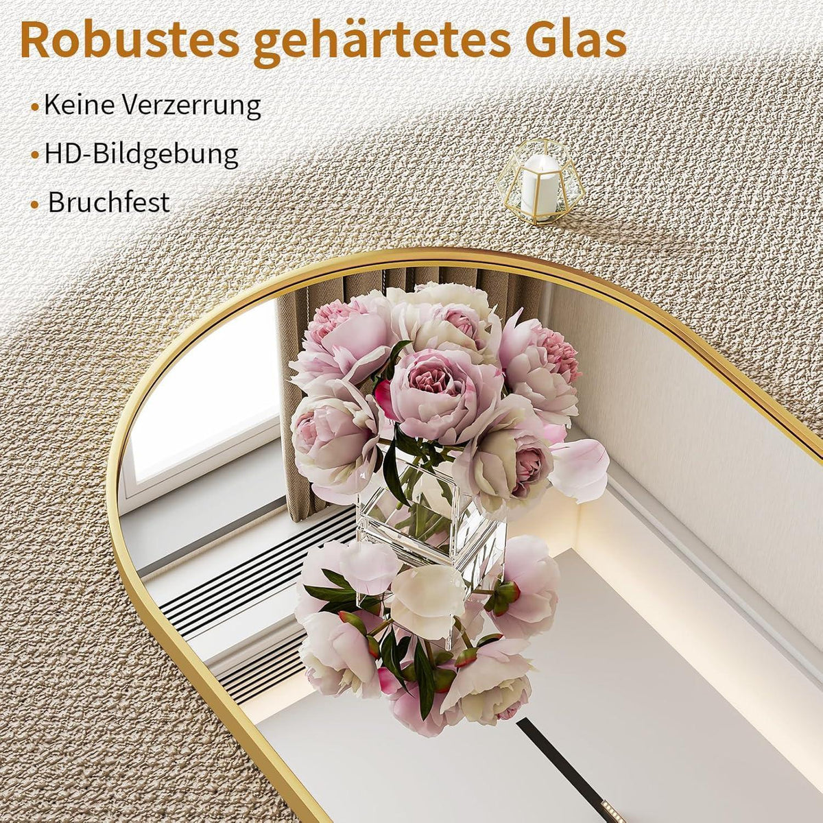 Gewölbter Standspiegel Gold 163cm – Ganzkörper Spiegel für Schlafzimmer