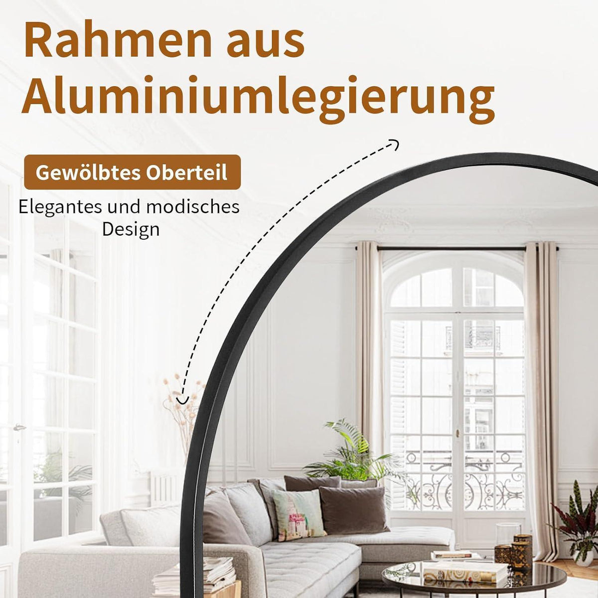 Gewölbter Standspiegel Schwarz – 163cm Ganzkörperspiegel