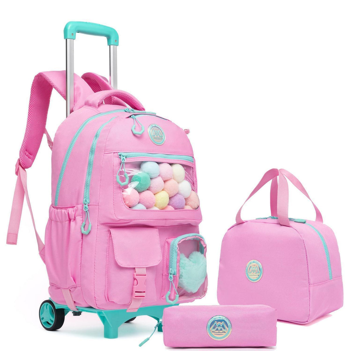 Kinder Trolley Rucksack Rosa – Schulrucksack mit Rollen & Zubehör