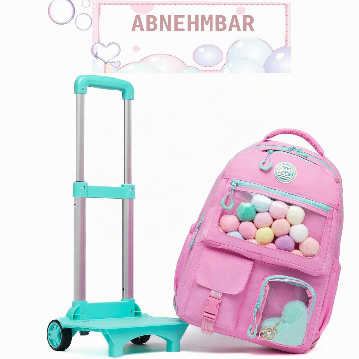 Kinder Trolley Rucksack Rosa – Schulrucksack mit Rollen & Zubehör