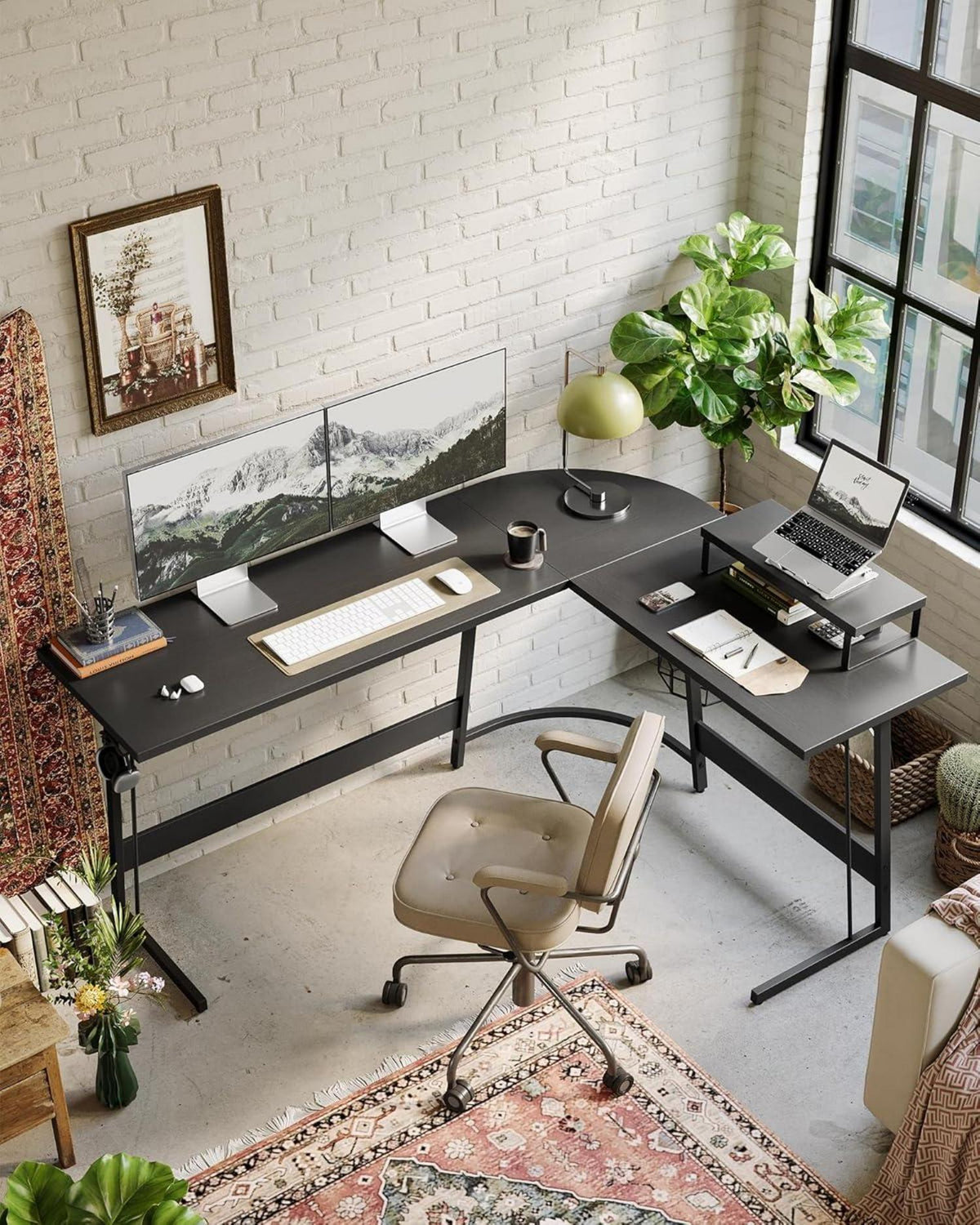 Gaming Tisch Eckschreibtisch L-Form 120x120cm Monitorständer