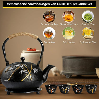 Teekanne Gusseisen Set Japanische Liter Teebecher Basis Sieb Holzgriff