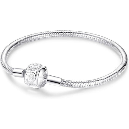 925 Sterling Silber Schlangen Gliederarmband mit Kugelverschluss, Damen Love Charm Armband