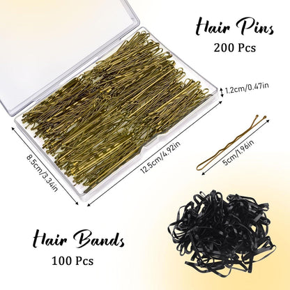 200 Haarnadeln & 100 Haargummis Gold, Metall, Stabil
