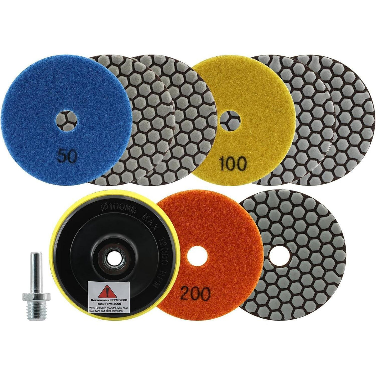 Diamant Polierscheiben Set 8tlg. 100mm für Granit & Marmor