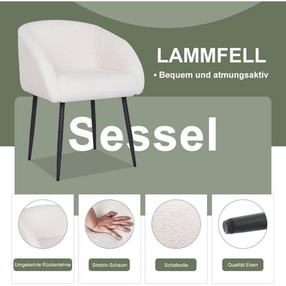 Lammwoll Sessel Lounge Modern Schwarz Metallbeine