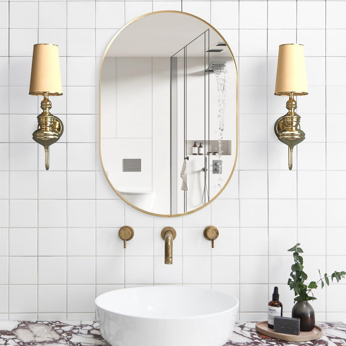 Ovaler Wandspiegel 60x90cm mit Goldrahmen – Moderner Badezimmerspiegel