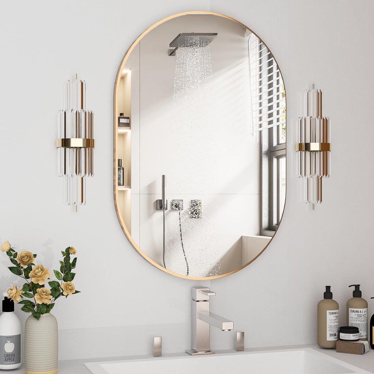 Ovaler Wandspiegel 60x90cm mit Goldrahmen – Moderner Badezimmerspiegel