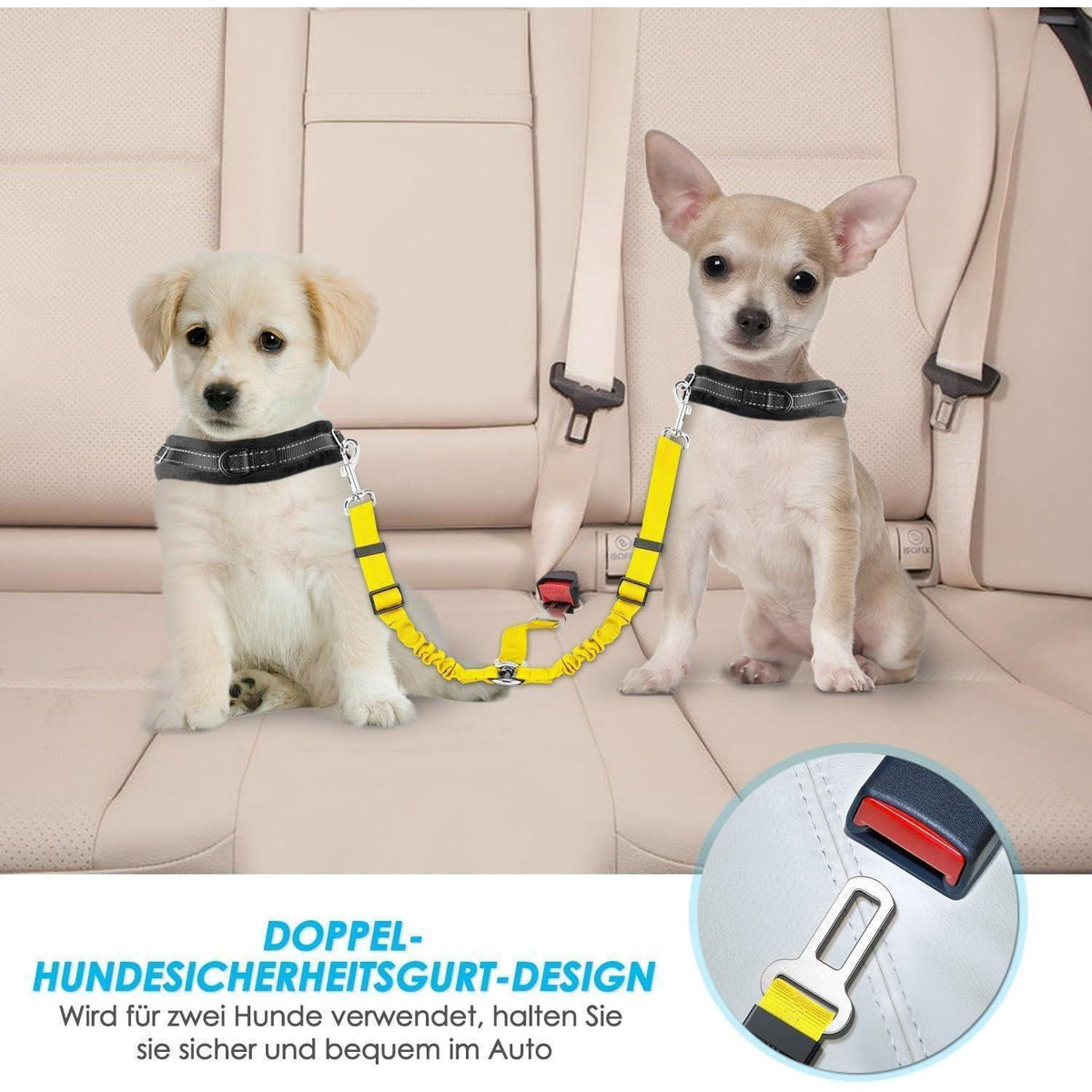 Hund Auto Anschnallgurt 2in1 verhedderungsfrei verstellbar Gelb