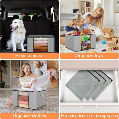 Aufbewahrungstaschen 4er Set 90L mit Fenster & Griffen, Grau