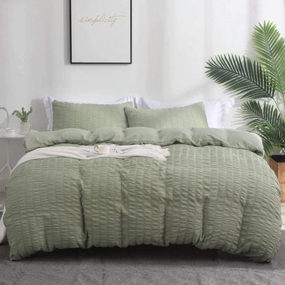 Seersucker Bettwäsche Set 200x200 cm Grün – Atmungsaktiv & Kühlend
