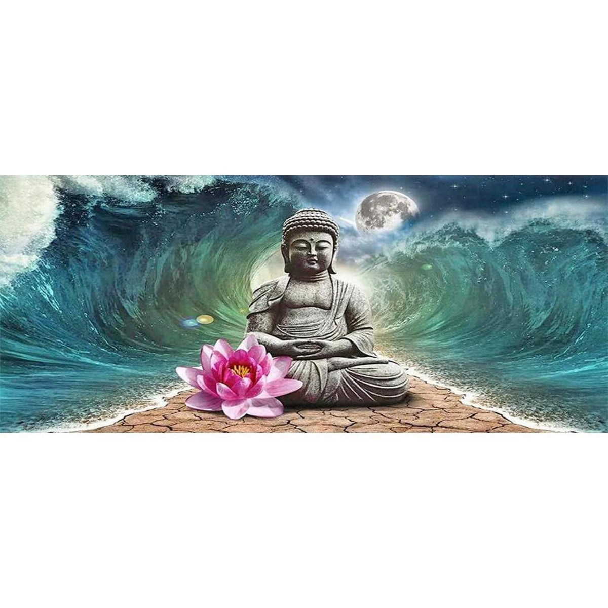 Diamantmalerei Buddha Landschaft mit Wasserfall & Orchideen xxl
