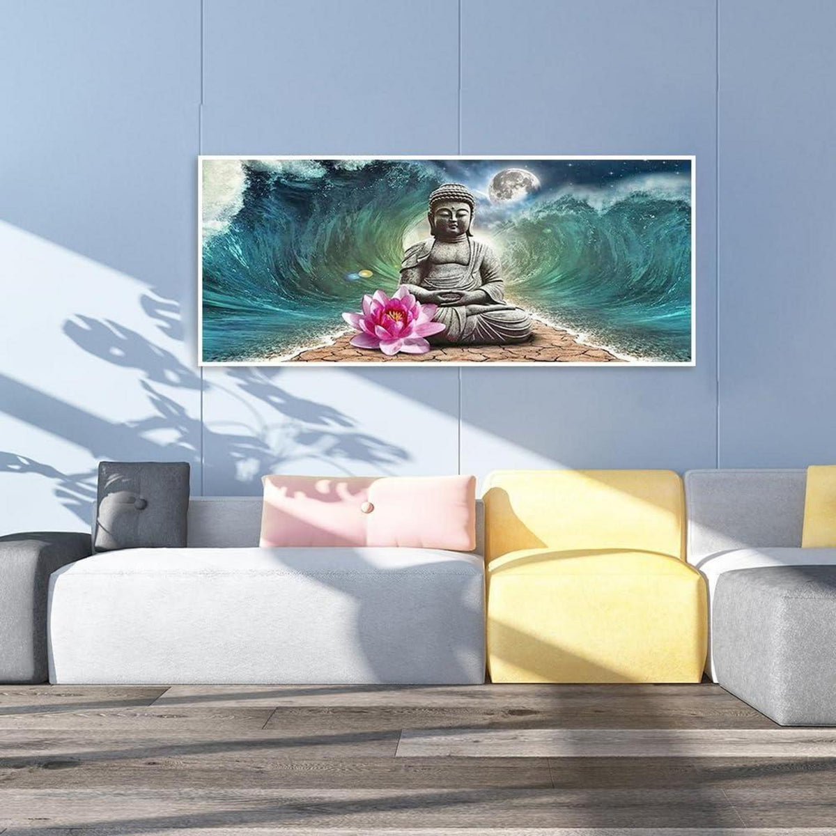 Diamantmalerei Buddha Landschaft mit Wasserfall & Orchideen xxl