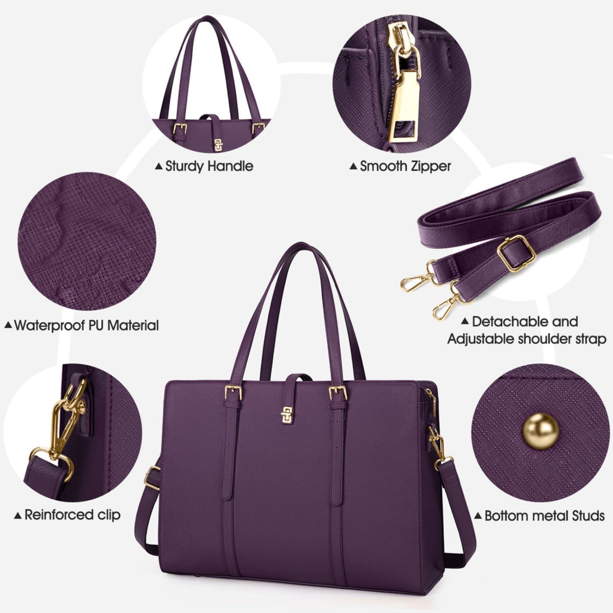 Damen Handtasche Schwarz Groß Wasserdicht Laptop Shopper PU Leder