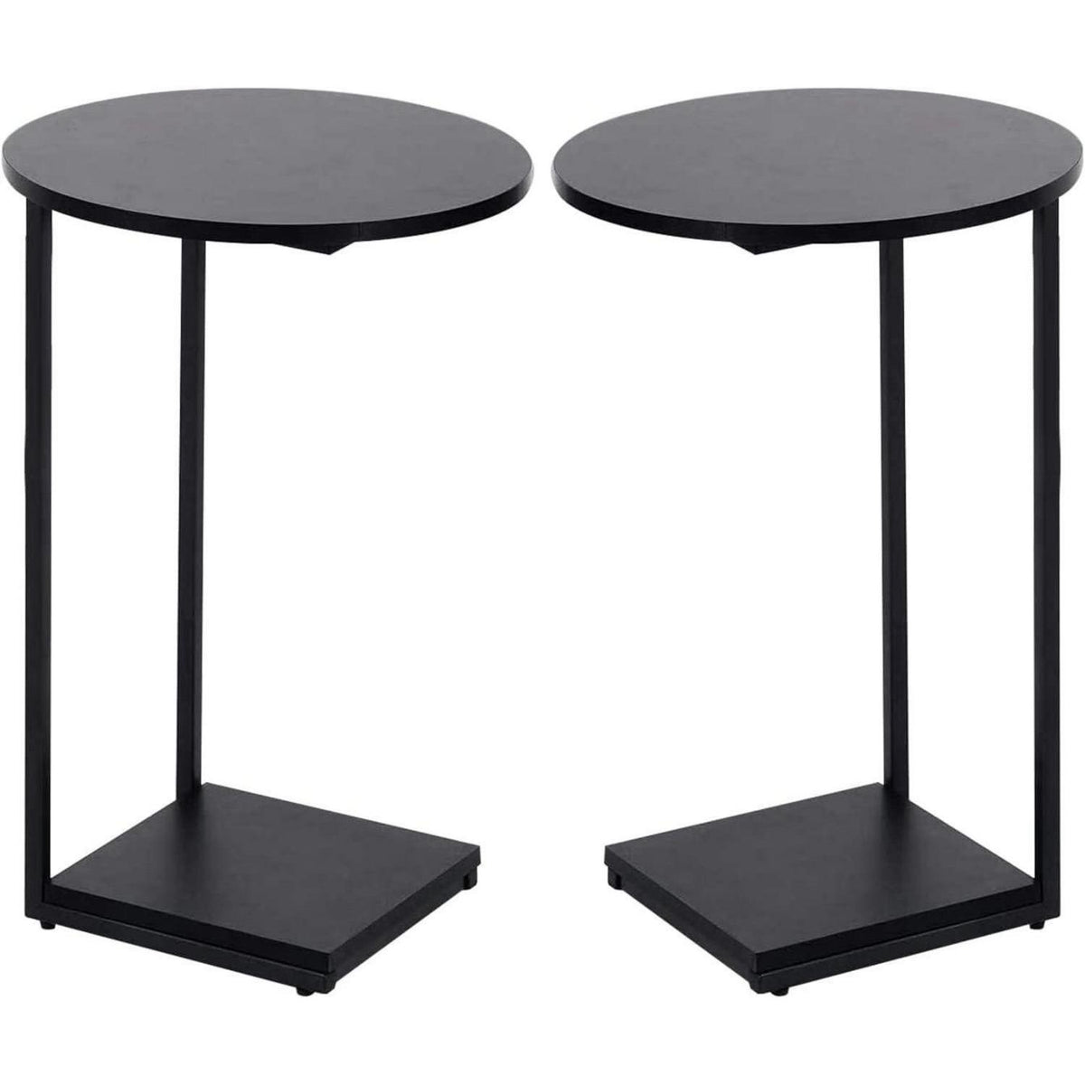 HDANI C-Tisch 2er Set, runder Couchtisch mit Holzplatte, 40x40x60cm, Schwarz