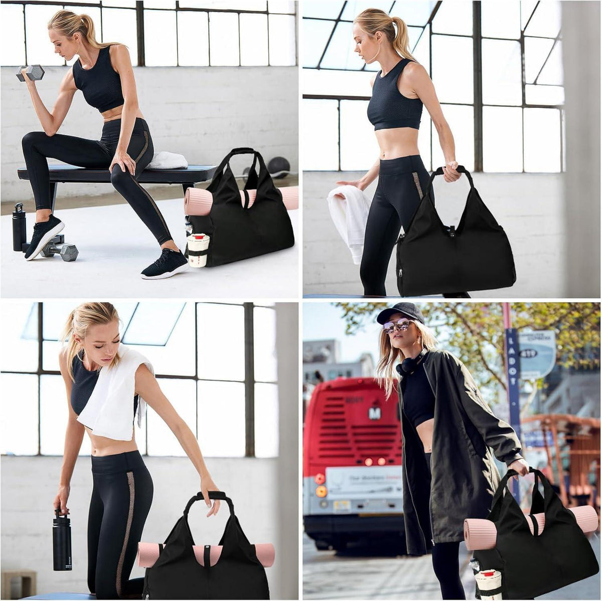 Yogatasche Damen Groß mit Schuhfach, Wasserdicht, Schwarz