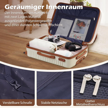Reisekoffer Set 3tlg. mit Rucksack & Kulturbeutel, Blau/Braun