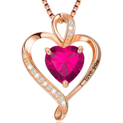 Silber Herz Kette Damen "I love you" Gravur & Geburtsstein