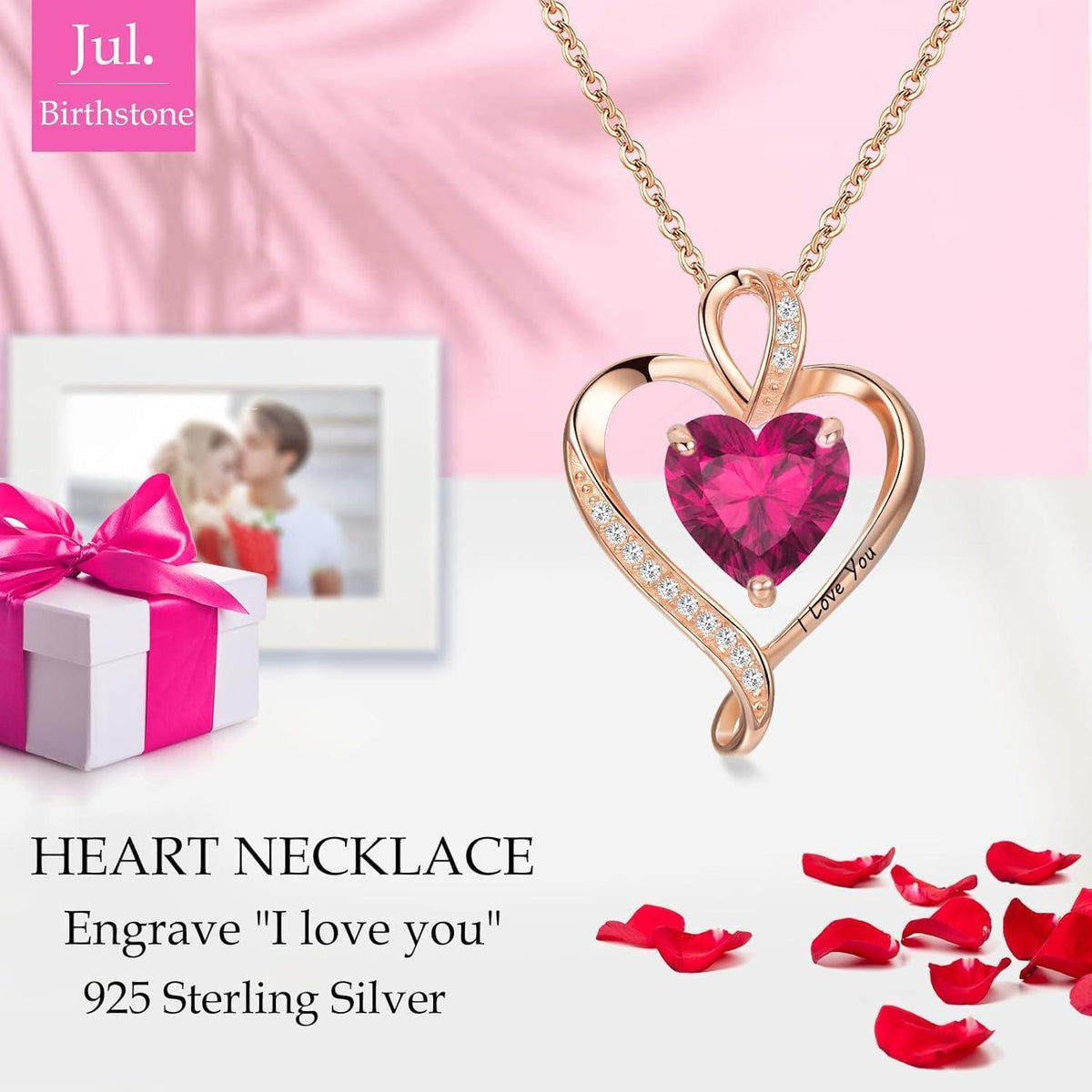 Silber Herz Kette Damen "I love you" Gravur & Geburtsstein